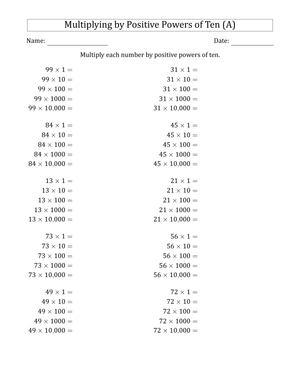 Multiplying by Positive Powers of Ten
