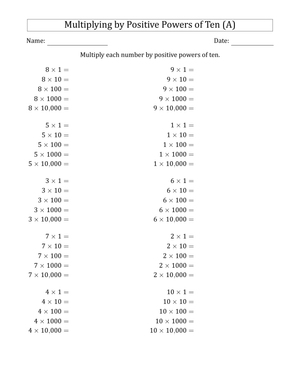 Power of 10 Multiplication Practice