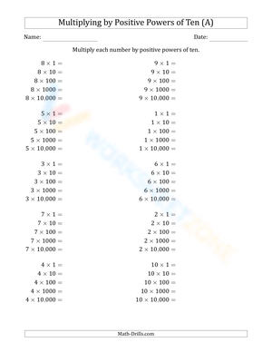 Power of 10 Multiplication Practice