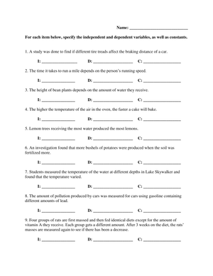 Identify Variables in Experiments