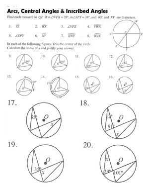 Arcs, Central Angles, and Inscribed Angles