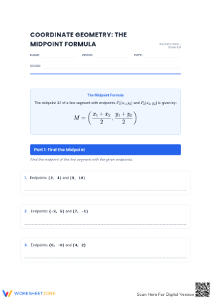 Midpoint Formula Practice Worksheet | Grade 8-9 Essential