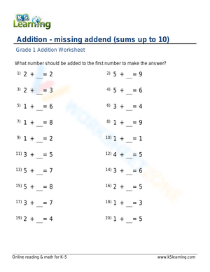 Addition: Missing Addend Practice