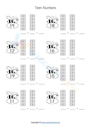 Bee Teen Numbers Worksheet