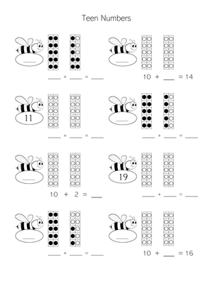 Teen Numbers Bee Writing Practice