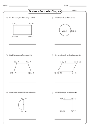 Distance Formula with Shapes Worksheet