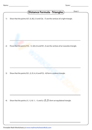 Distance Formula with Triangles Worksheet