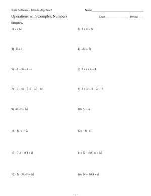 Operations with Complex Numbers Worksheet