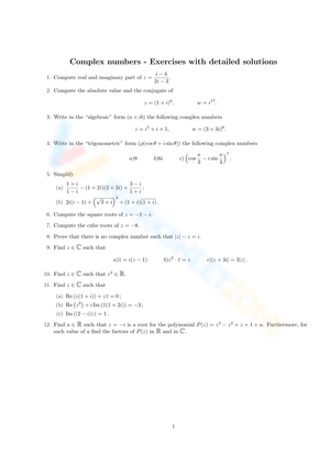 Complex Numbers Exercises with Solutions