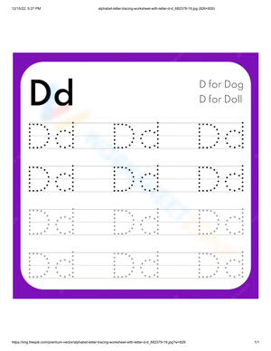 Handwriting Practice - Letter D Tracing 