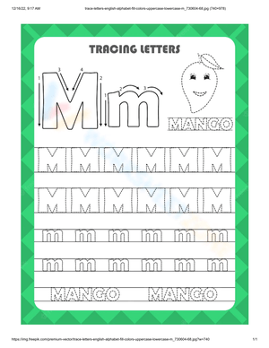 Printable Letter M Tracing with Mango