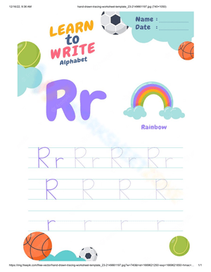 Letter R Tracing Worksheet | Grade K-1 Printable