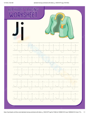 Letter J Tracing for Kindergarten 