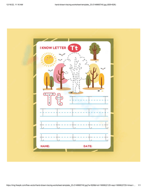 Tree-Themed Letter T Tracing Worksheet
