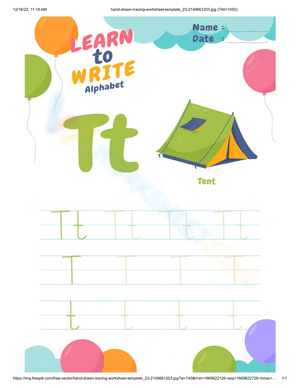 Alphabet Tracing - Letter T Handwriting Worksheet