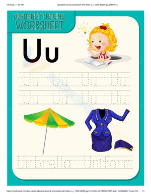 Letter U Tracing Worksheet with Pictures