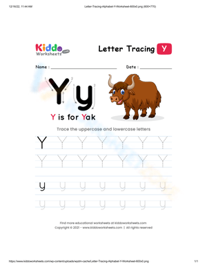 Letter Y Tracing Practice: Handwriting