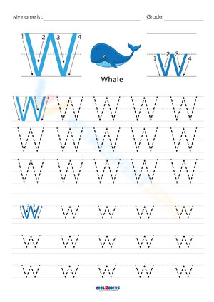 Letter W Tracing Worksheet with Whale
