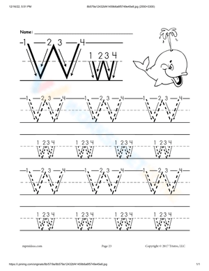 Letter W Tracing Worksheet with Whale