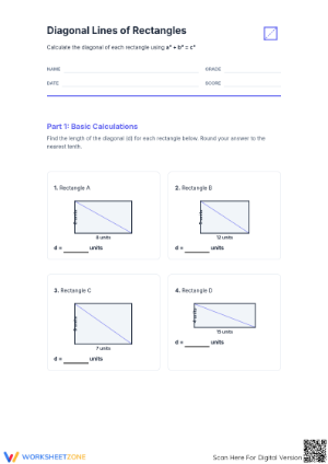 Essential Diagonal Lines of Rectangles Worksheet Grade 8