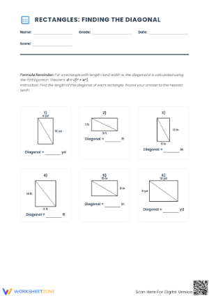 Essential Rectangle Diagonal Worksheet | Grade 8 Math