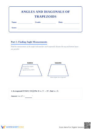 Trapezoid Angles & Diagonals Worksheet | Grade 8 Ready