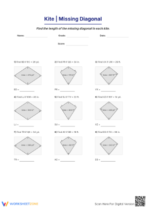 Missing Diagonal Kite Worksheet | Essential Grade 6-8 Math