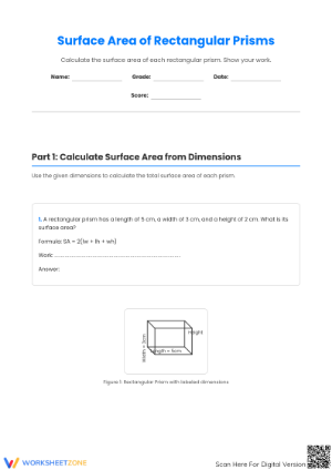 Grade 6-8 Surface Area — Printable No-Prep Worksheet