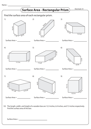 Printable Surface Area of Rectangular Prisms Worksheet
