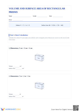 Essential Volume and Surface Area Prism Worksheet
