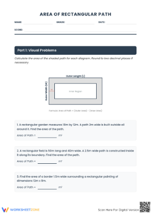 Essential Area of Rectangular Path Worksheet | Grade 7 Math