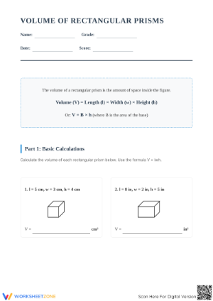 Essential Rectangular Prisms Volume Worksheet | Grades 6-9