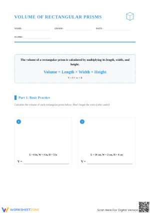 Volume of Rectangular Prism Worksheet | Essential Grade 6-9