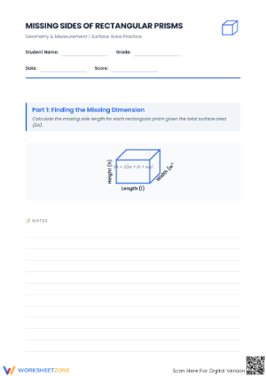 Printable Missing Sides of Rectangular Prism Worksheet