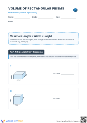 Essential Rectangular Prisms Volume Worksheet | Grades 6-9