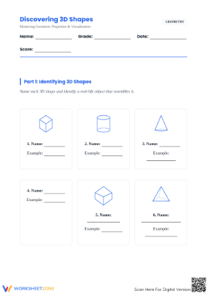 Printable 3D Shapes Geometry Worksheet: Grades 6-9 Essential