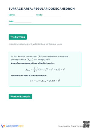 Area of Dodecahedron Worksheet | Grade 7 Printable