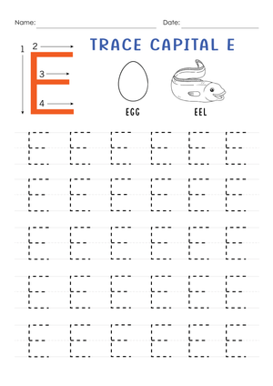 Practice Tracing Capital E Worksheet