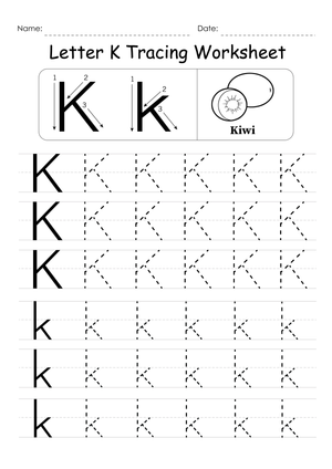 Study Letter K with Kiwi Worksheet