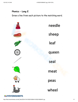 Match Long E Sounds with This Worksheet