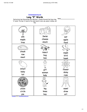 Practice Long E Vowels with This Worksheet