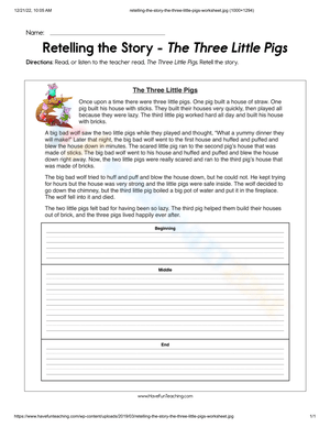 Retelling the Three Little Pigs Worksheet