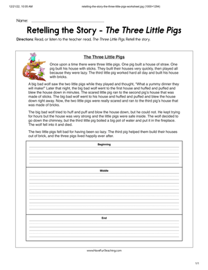 Retelling the Three Little Pigs Worksheet