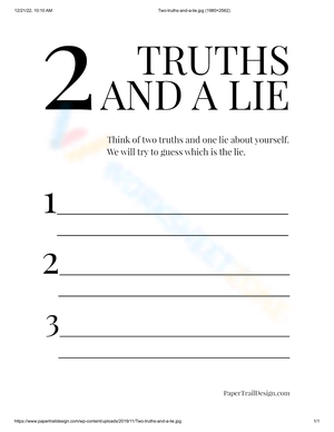Think of Two Truths and a Lie Worksheet