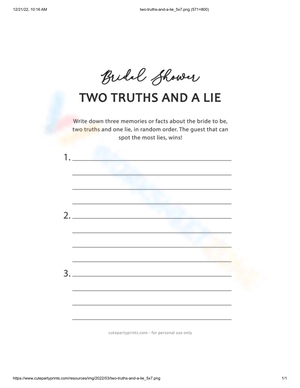 List of Two Truths and One Lie Worksheet Activity