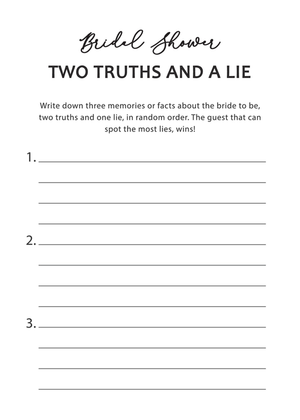 List of Two Truths and One Lie Worksheet Activity