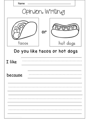 Tacos or Hotdogs Choice Preference Worksheet