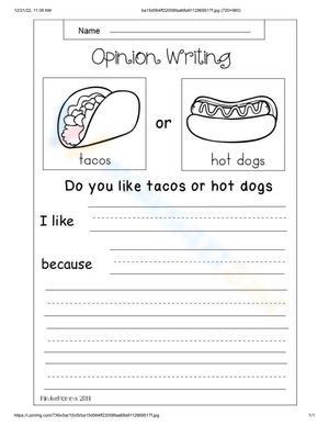 Tacos or Hotdogs Choice Preference Worksheet