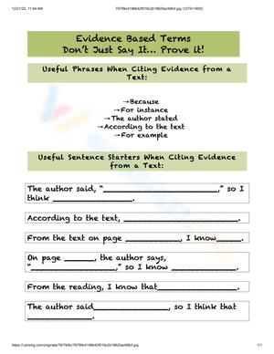 Free Printable Citing Evidence from the Text Worksheets