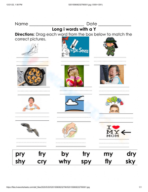 Long I Words Worksheet for Phonics Practice